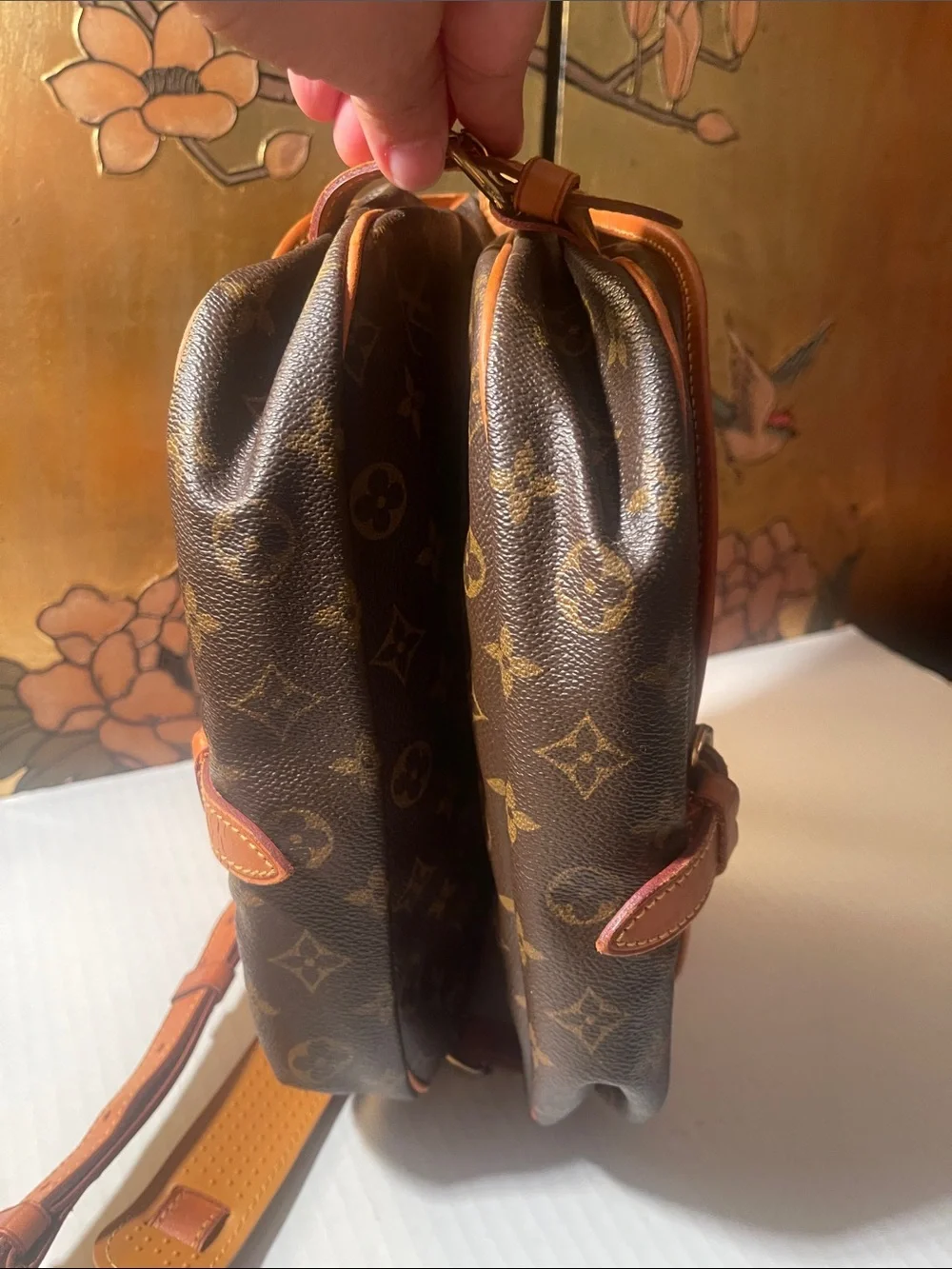 Louis Vuitton Brown Monogram Canvas Crossbody with Tan Leather Strap